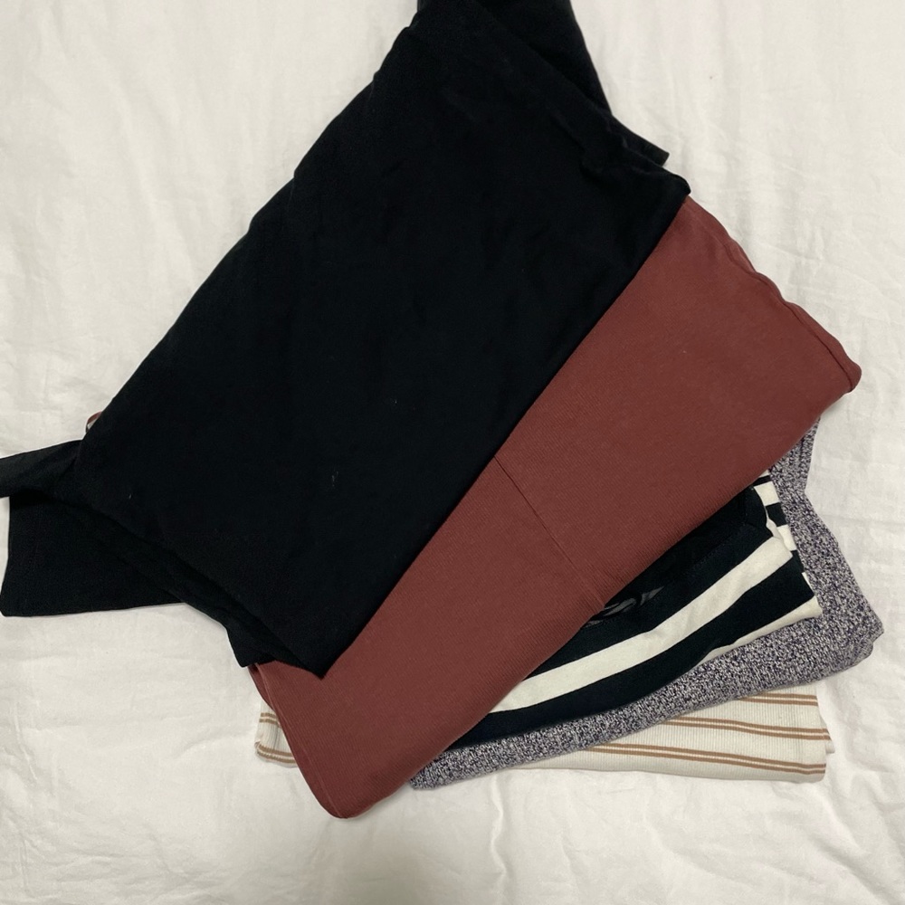 5 for $60 fitted midi dresses. Purchased from Dynamite, H&M and Old Navy.